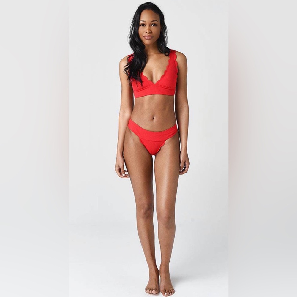 Marysia Santa Clara Bikini Bottom Scalloped Edges Red Swim Bottom Designer XS
